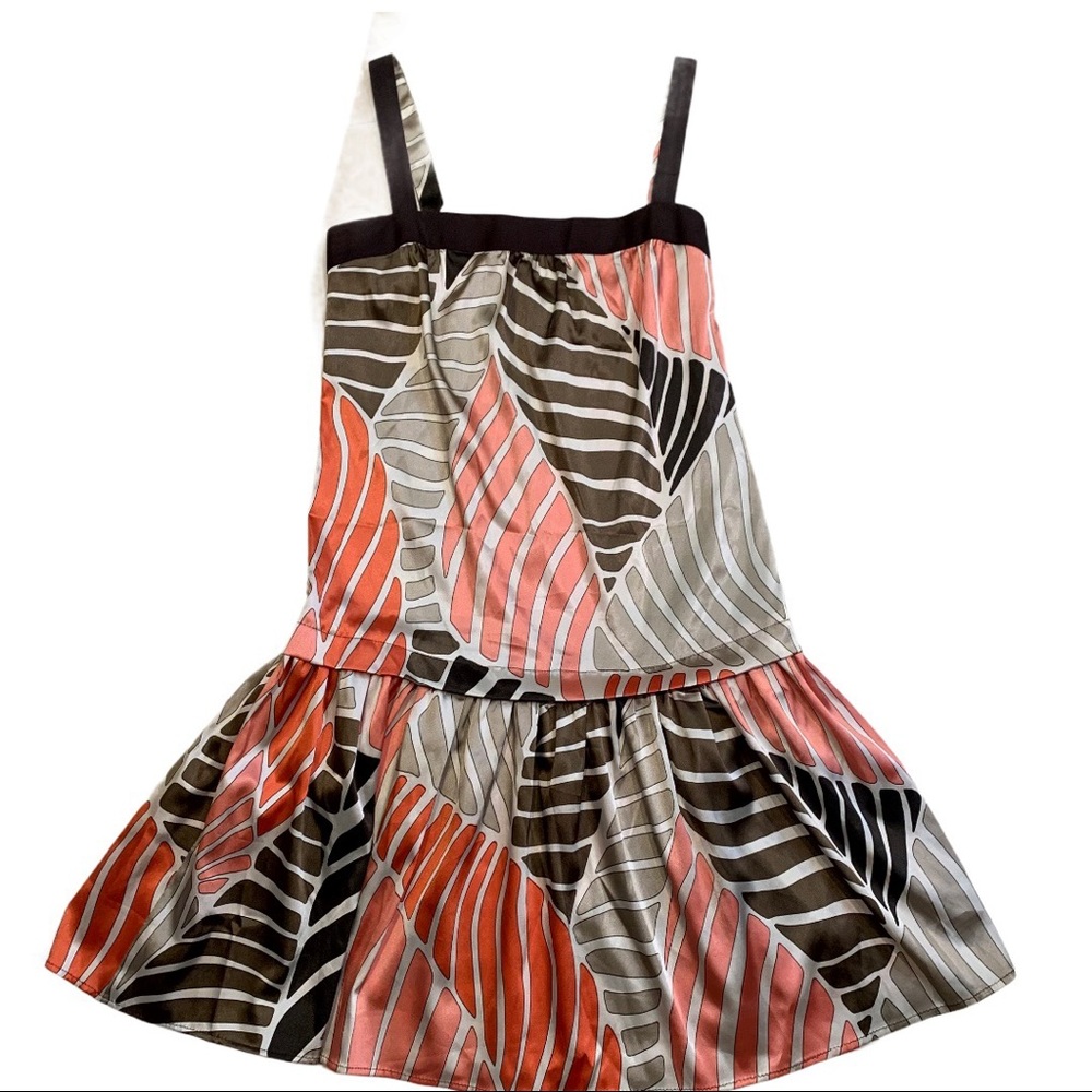 Zara Basic Coral/ Brown Print Dress Full Skirt Sz M